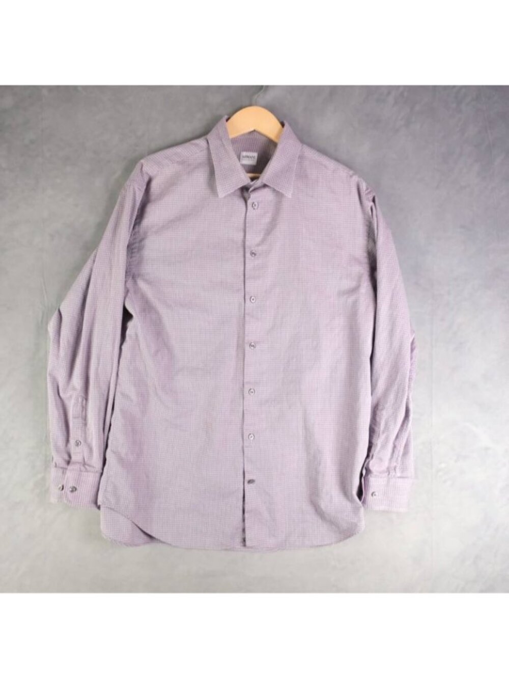 Armani Collezioni Shirt Mens 42 16 1/2 Purple Herringbone Button Up Dress